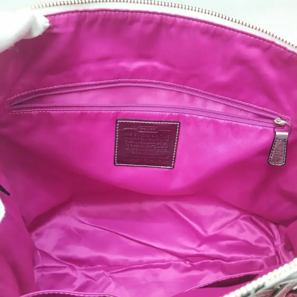 Coach Poppy Multicolor Satin Leather Trim Zipper Pocket Tote Shoulder Bag